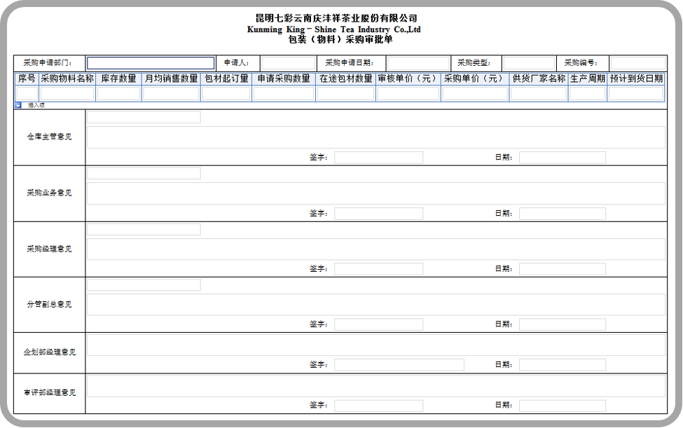 白酒行業(yè)的采購計劃-oa包裝（物料）采購審批