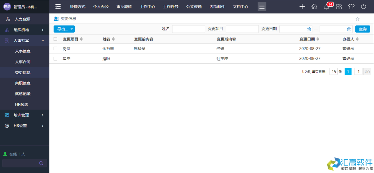 OA業(yè)務功能介紹：HR管理系統(tǒng)之人事檔案